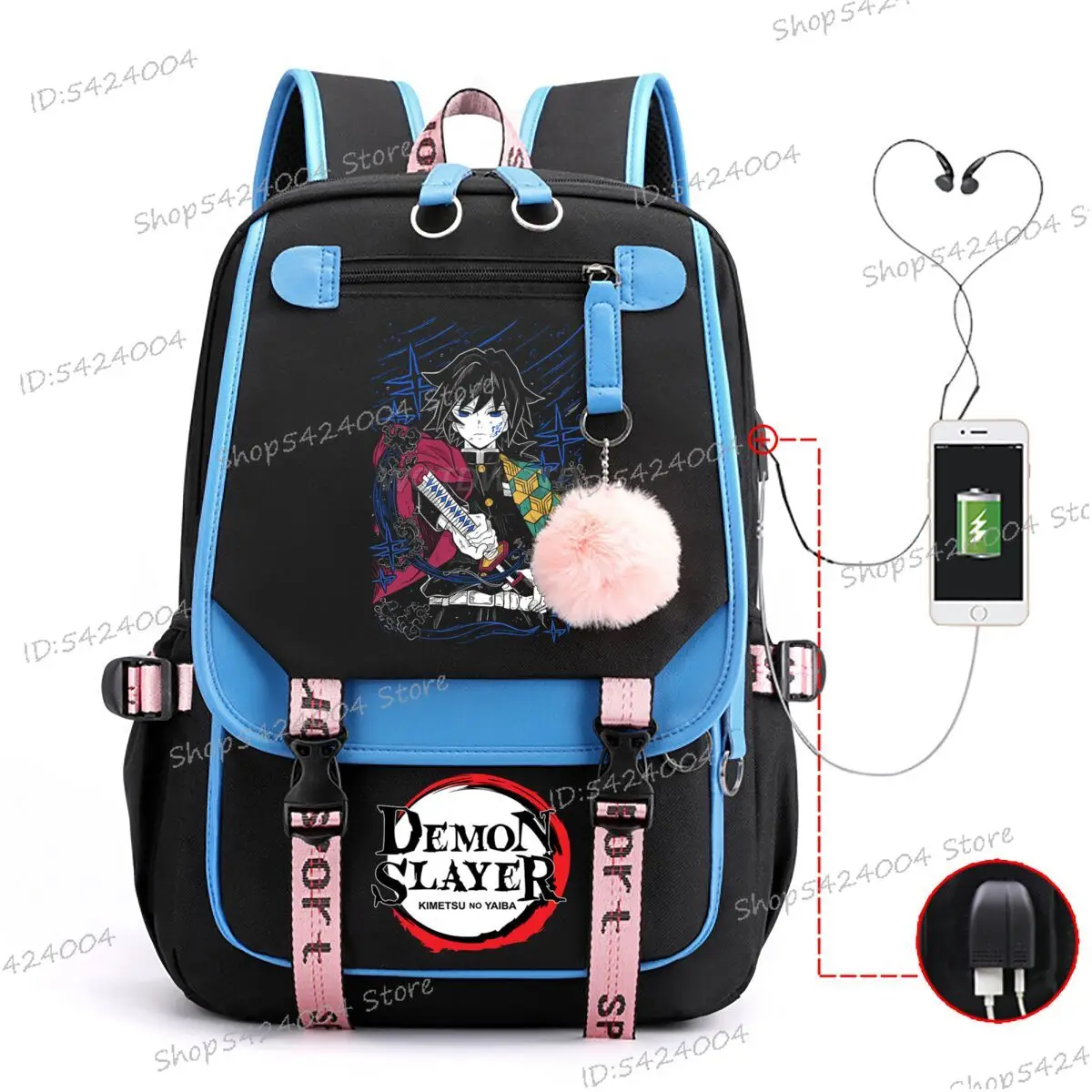 Mochila de Anime Tomioka Giyuu para hombre y mujer, bolsas de