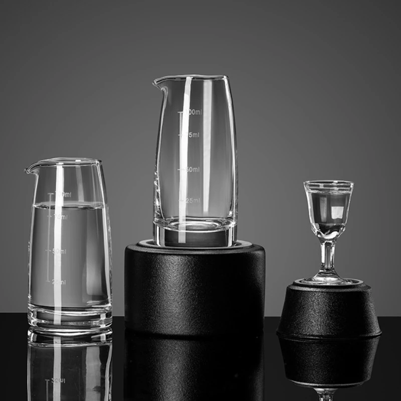 100ml Wine Dispenser Transparent Baijiu Pot Party Luxury Wine Decanter 10ml 4pcs Sets Shot Glass High Footed Small Glass