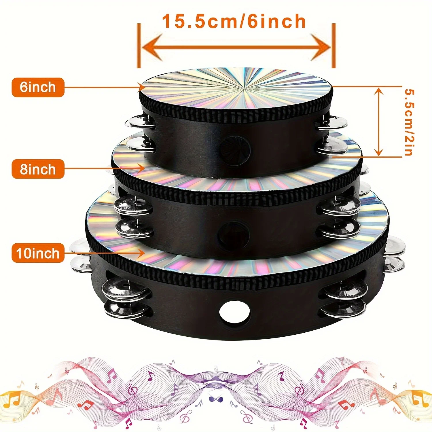 Hand tambourine 1Pc Radiant Tambourine 6/8/10 inch Musical Educational Instrument Rhythm Percussion Double Row