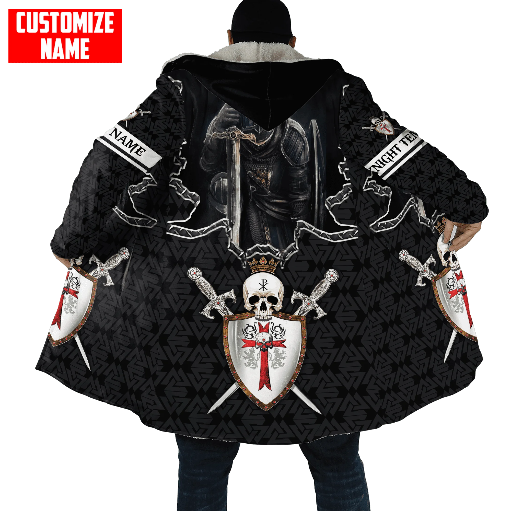 Winter Fashion Men cloak Knights Templar Skull Custom Name 3D