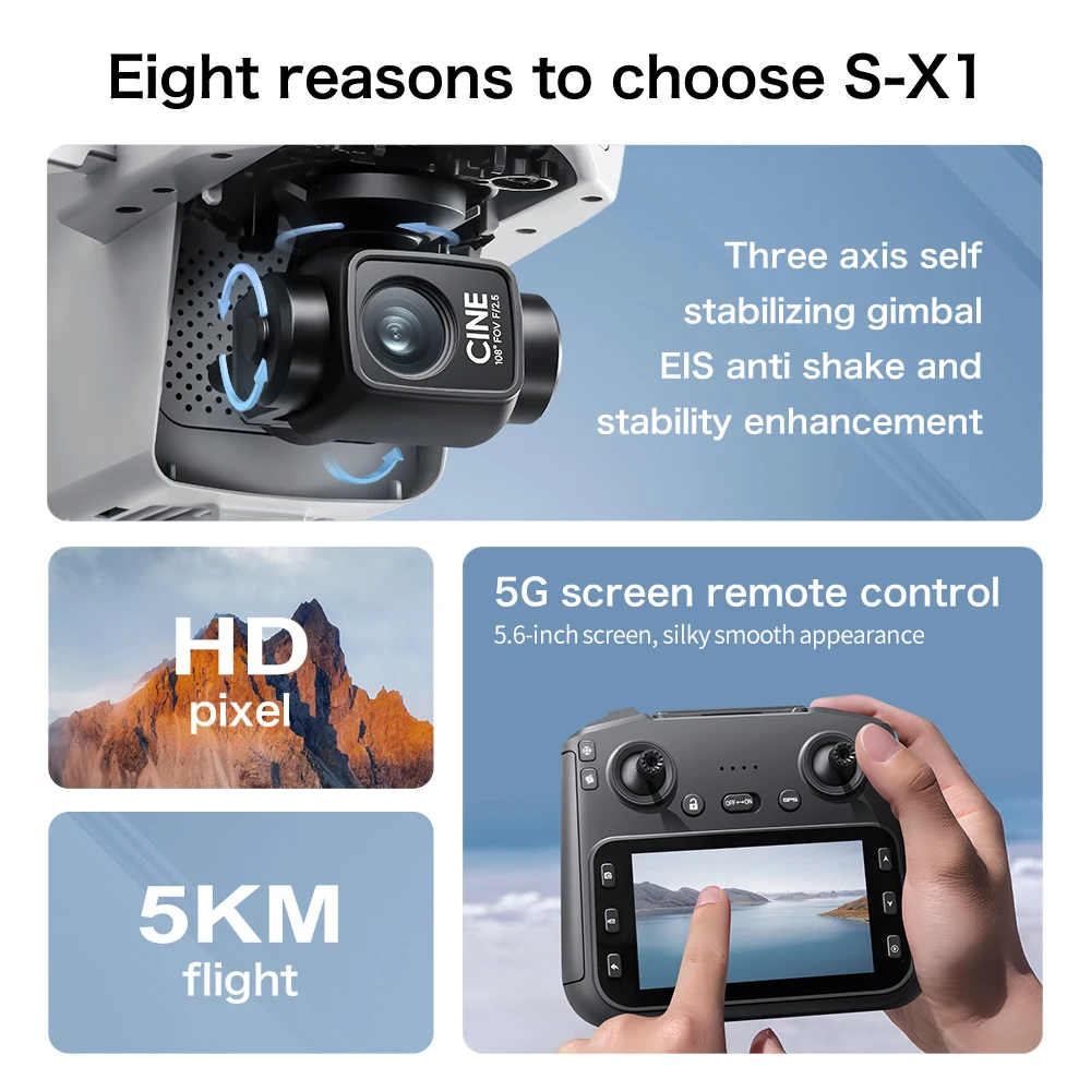 Originale S-X1 Drone 8K HD Professionale WIFI 5G Dron Evitamento Ostacoli Brushless Altitudine Modalità Senza Testa RC Quadcopter giocattoli per bambini - immagine 2