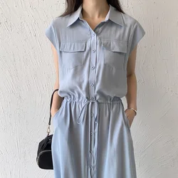 Women's Linen Vintage Casual dress Loze Over Rappel short-sleeved dress with long middle length, new summer dress