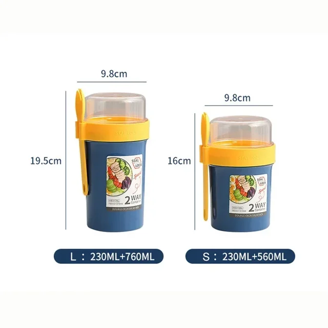 Tasse à salade d'avoine de 790ml/990ml, Double tasse pour petit déjeuner, céréales, noix, yaourt, ensemble de récipients avec support pour pansement, fourchette, préparation des repas 6