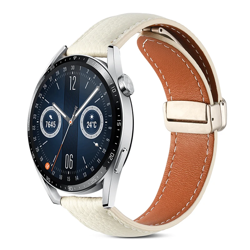 Premium 22mm Leather Loop Band with Magnetic Buckle - Elegant Strap Bracelet
