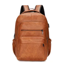 Premium PU Leather Laptop Backpack for Men - Stylish and Spacious School Bag for Teenagers (Light Brown)