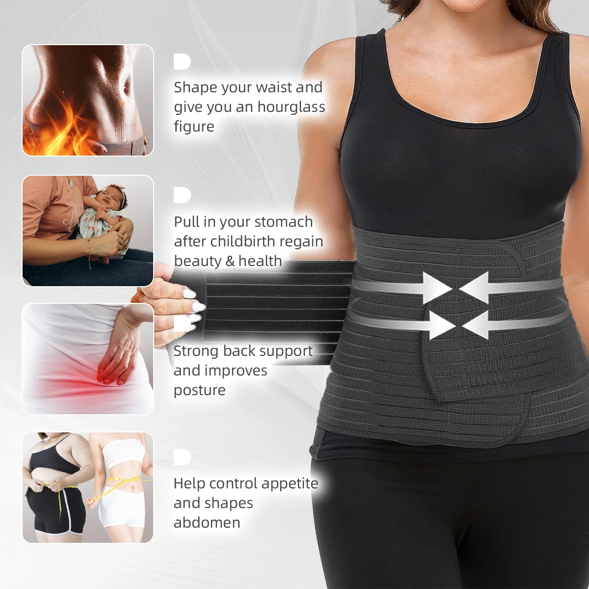 Bamboo Fiber Postpartum Belly Wrap Girdle Band, Postpartum Corset Waist Belt, Postnatal Shapewear Tummy Cinch,Black/Gray