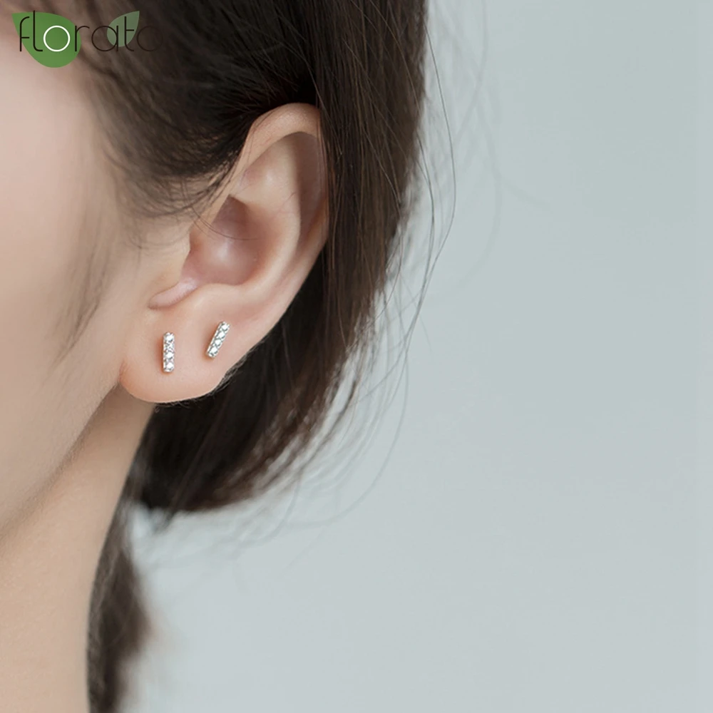 

925 Sterling Silver Needle Minimalist Fashion Gold Earrings for Women CZ Delicate Stud Earrings Premium Luxury Jewelry Gifts