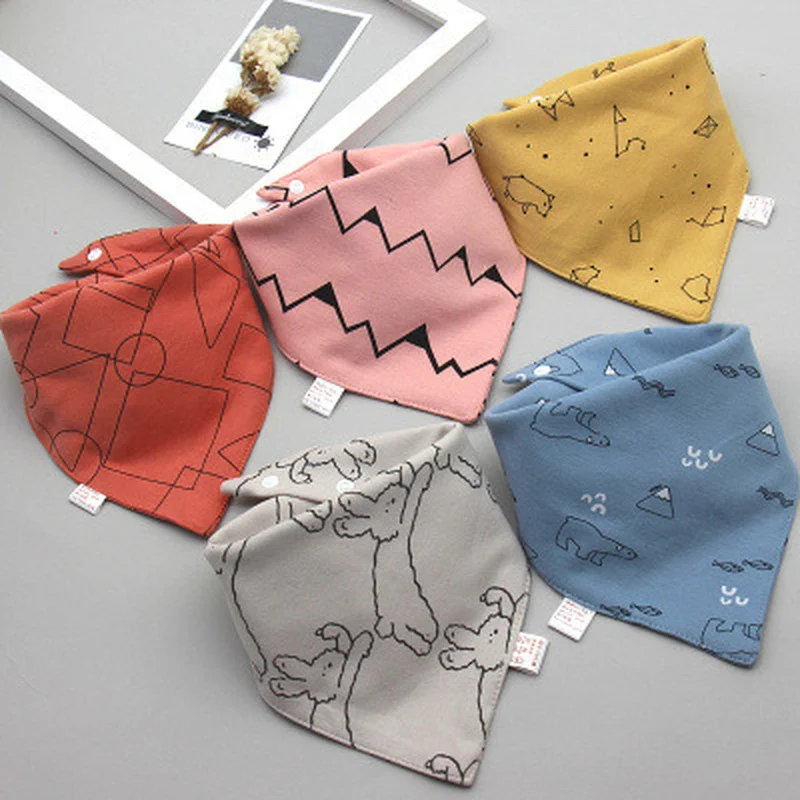 

5pcs Baby Bibs Triangle Scarf Cotton Cartoon Child Bandana Bib Dribble Bibs Newborn Slabber Absorbent Cloth Bib Waterproof Towel