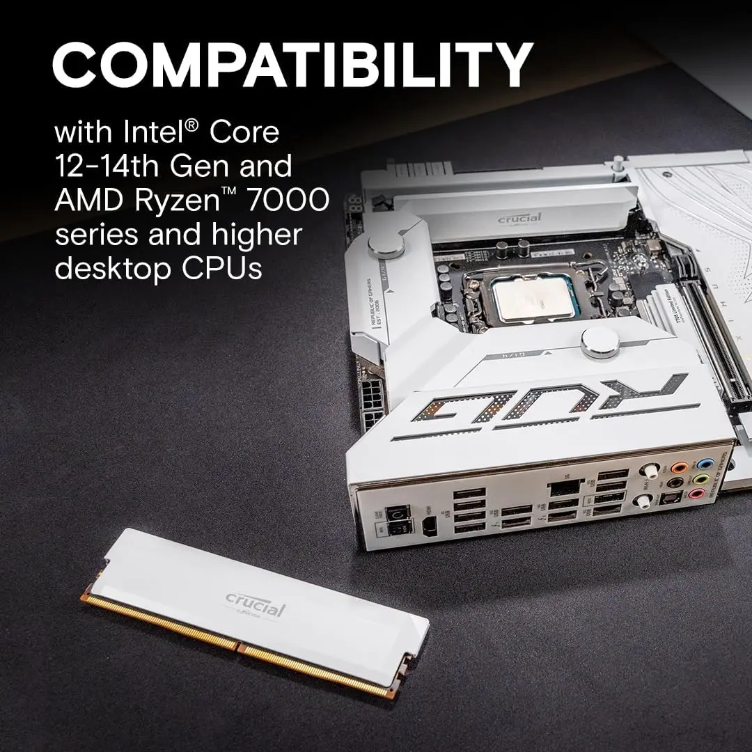 Desktop RAM Memory Crucial Pro DDR5 RAM 32GB Kit (2x16GB) 6000MHz, 6400MHz, Overclocking Desktop Gaming Memory, Intel XMP 3.0 & AMD Expo Compatible desktop memory