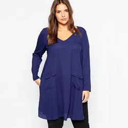 Plus Size Elegant Blouse Women Long Sleeve Sexy V-neck Pocket Summer Spring Casual Blouse Top Split Sides Office Blouse 5XL 6XL