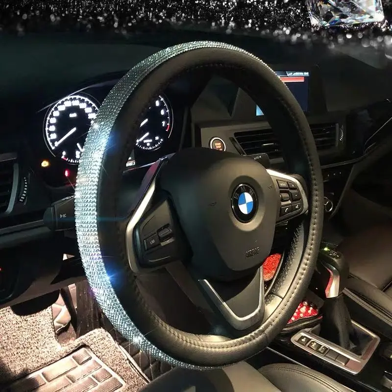 

New car steering wheel cover summer diamond cover diamond inlay women lovely fashion four seasons universal accessories girls