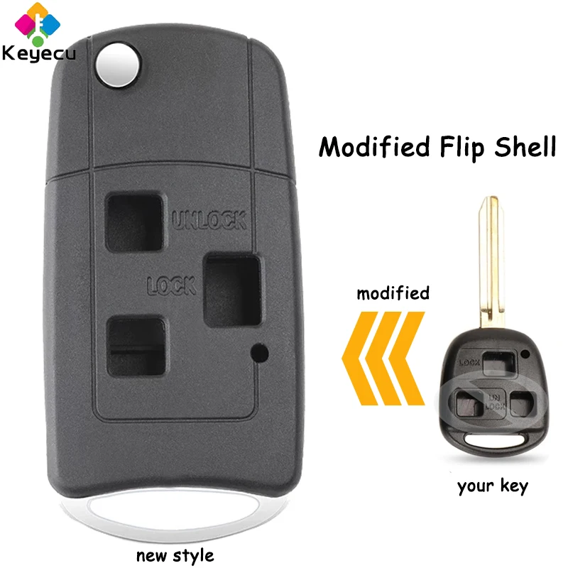 

KEYECU Replacement Modified Flip Remote Car Key Shell Case With 3 Buttons TOY43 Uncut Blade for Toyota Land Cruiser FJ Cruiser