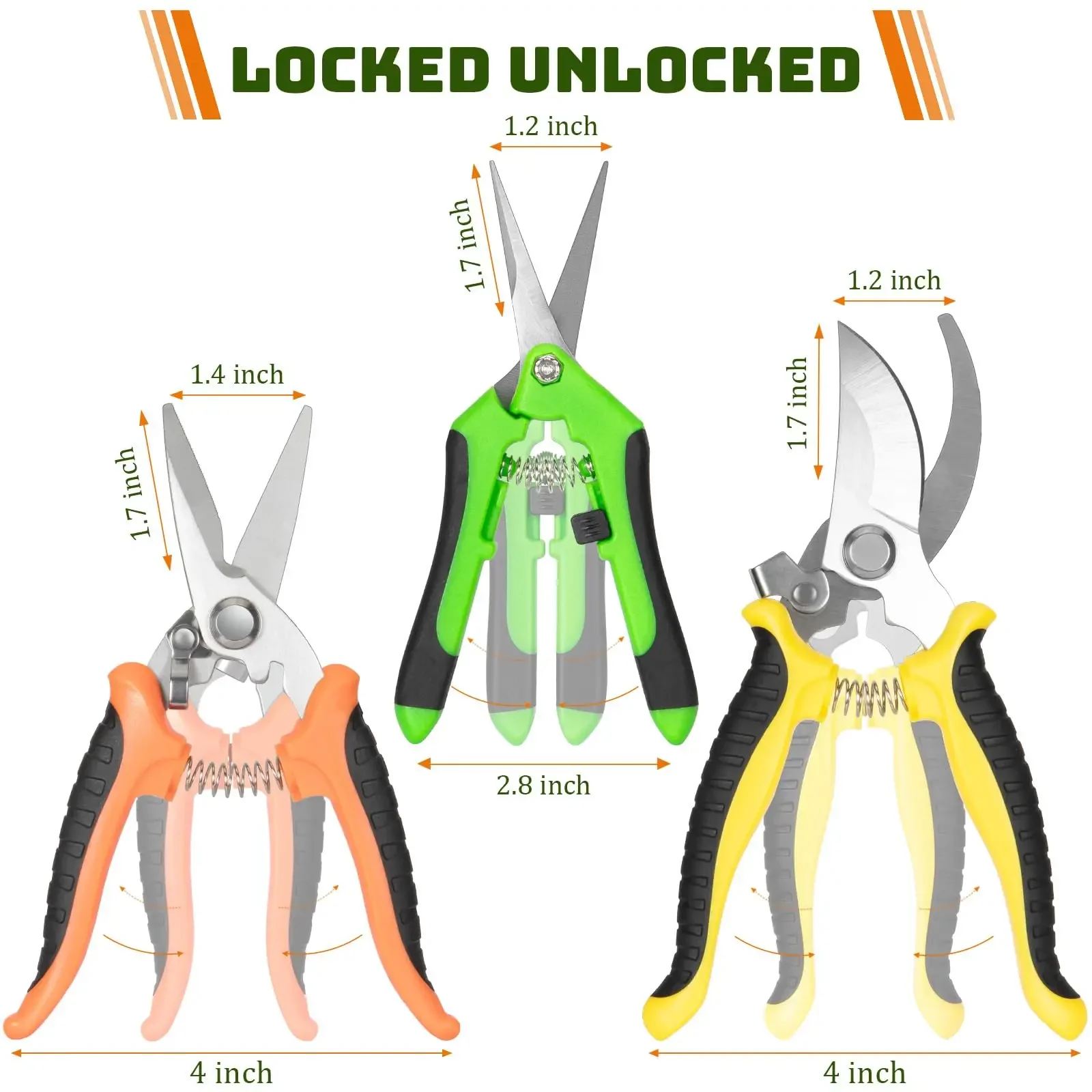 3 Pack Garden Pruning Shears Set Stainless Steel Scissors Clippers Pruning Snips Shears Hand Tools for Flowers Leaves Potted