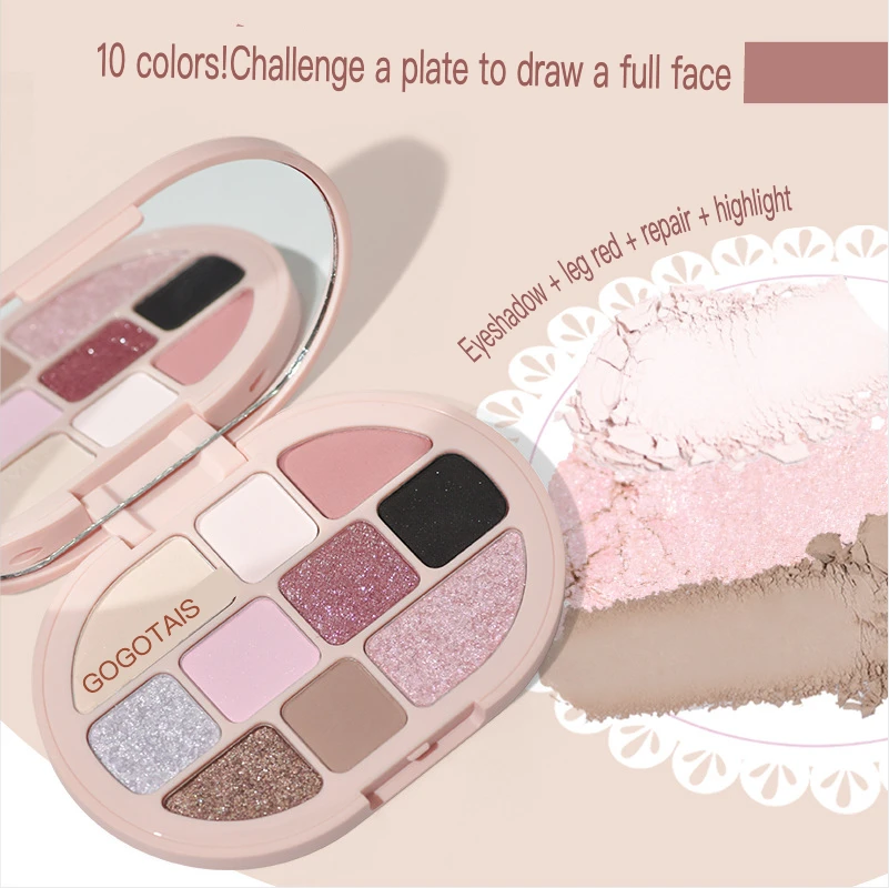 Gtales Gogo Dance Lolita Ten Color Eye Shadow Powder Blusher High Light Shaping Disk Combination Beginner