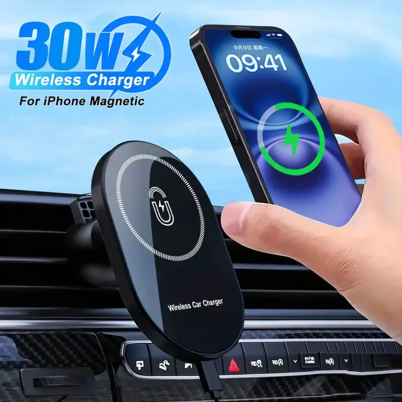 30W Magnetic Car Wireless Chargers Air Vent Phone Holder For Magsafe iPhone 16 15 14 13 12 Pro Max Car Fast Charging Station 1