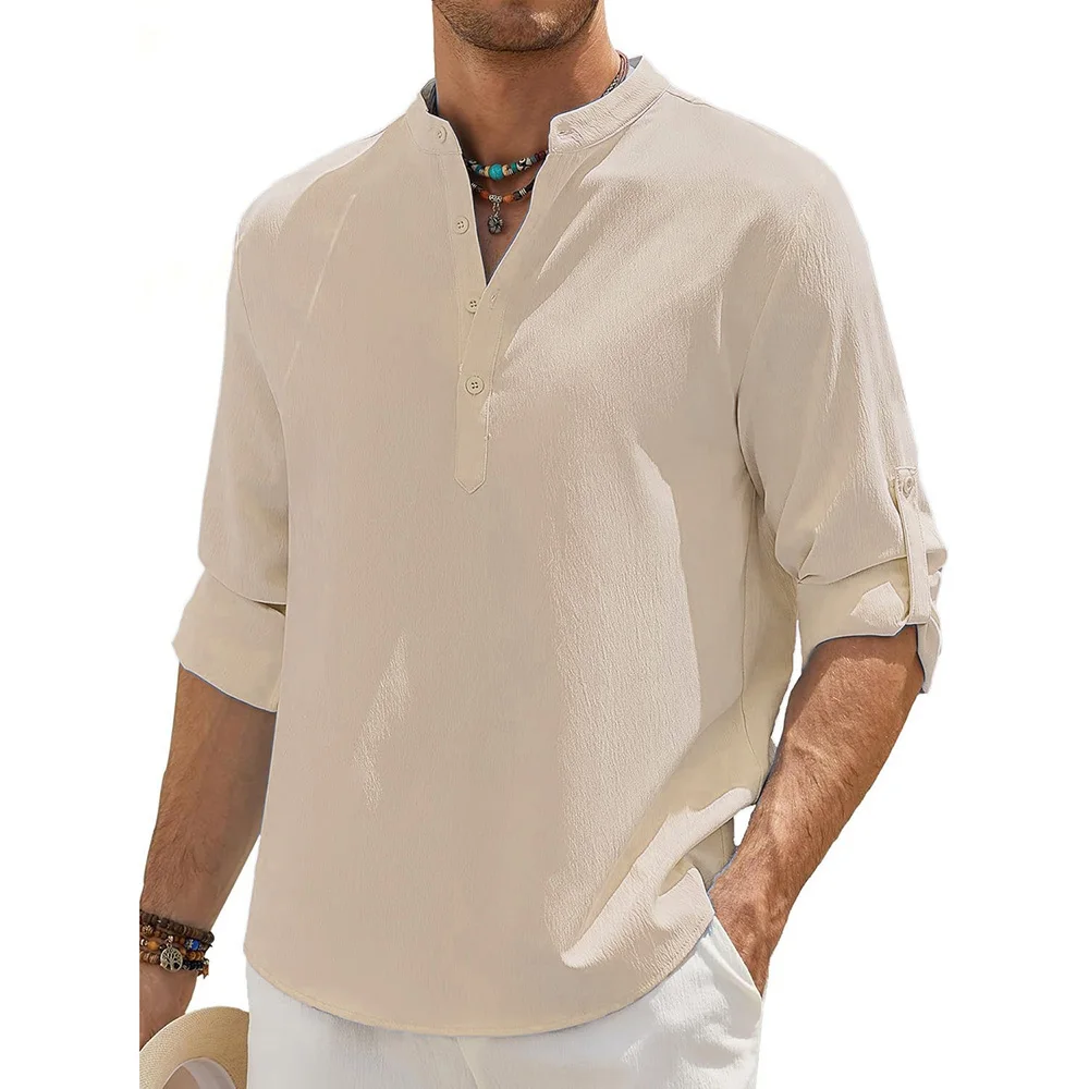 King Billion Men Cotton Linen Henley Shirt 7