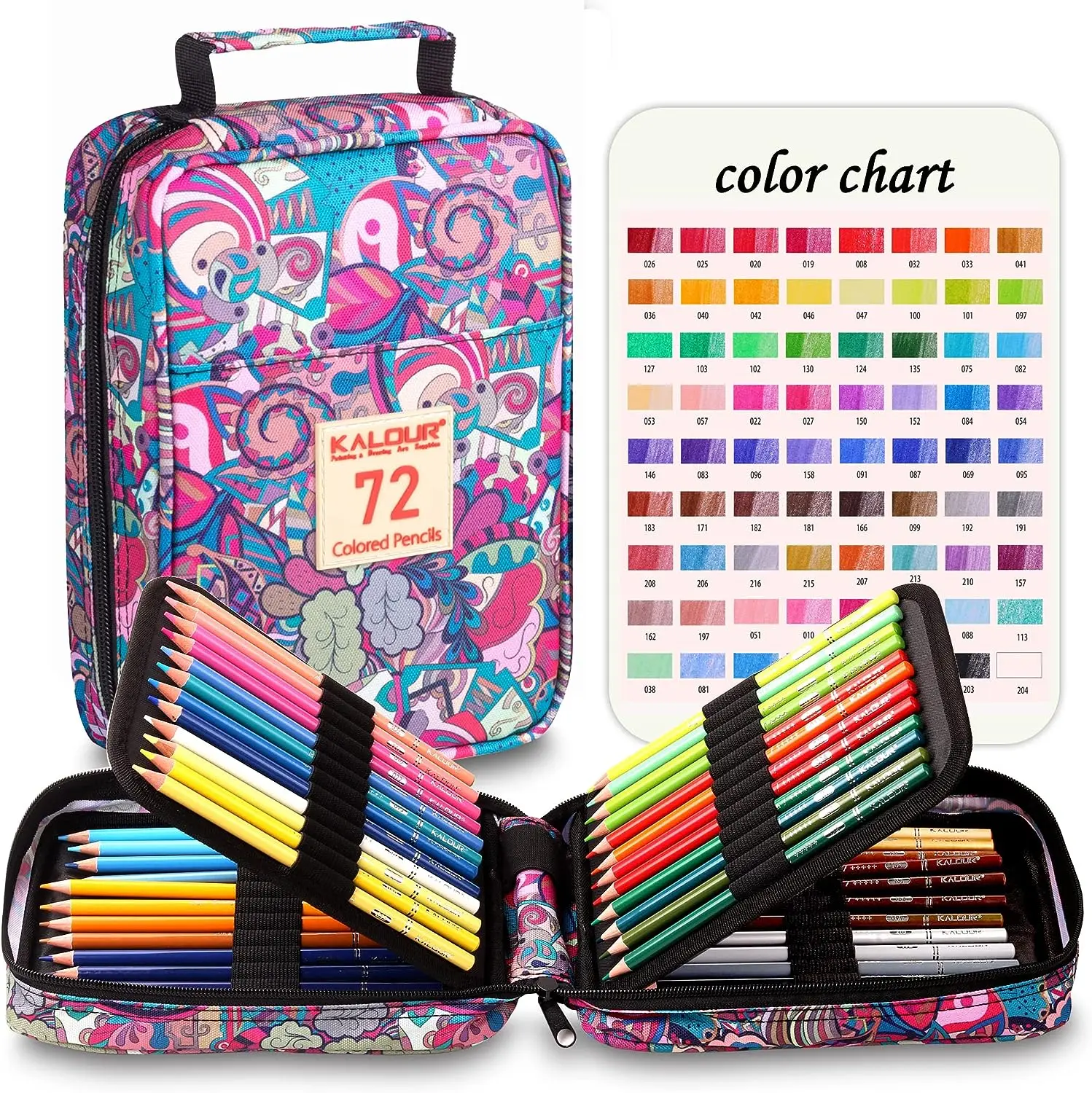 KALOUR Premium Colored Pencils Set of 72 Colors,Zipper Pencil Slot Case,with Sharpener,Soft Core,Ideal for Layering Blending