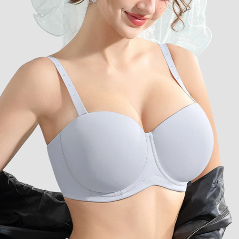 Womens Strapless Bra Multiway Push Up Brassiere Seamless Slightly Lined Lift Underwire Female Lingerie 32 34 36 38 40 42 C D E F