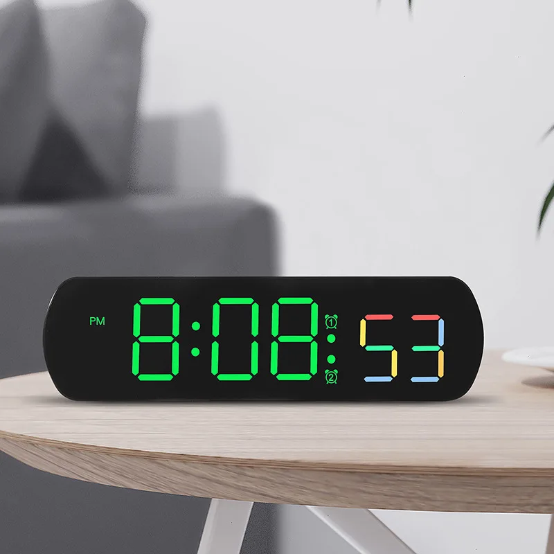 Digital Clock Large Wall Clock USB Powered 9 Inch Temperature Humidity Week Auto Dimmer Table Clock Electronic LED Alarm 12/24H