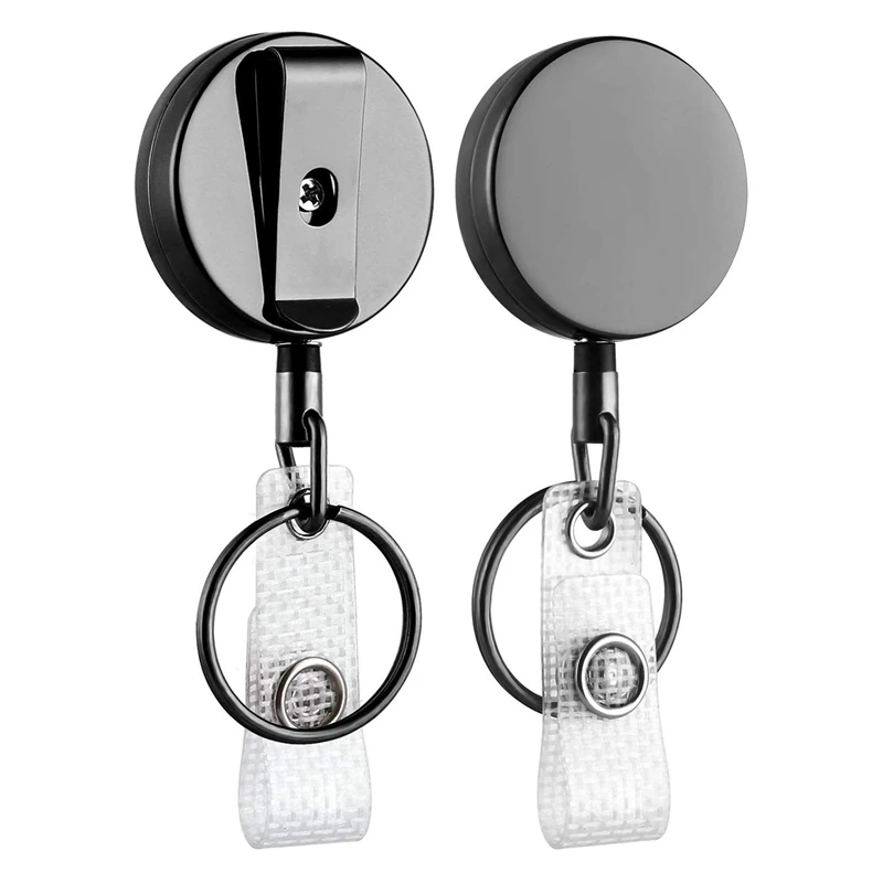 

2 Pack Mini Heavy Duty Retractable Badge Holder Reel, Metal ID Badge Holder with Belt Clip Key Ring for Name Card