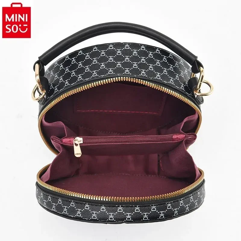 MINISO Disney Mickey Fashion Small Round Bag Women's High Quality PU Multi functional Storage Crossbody Bag