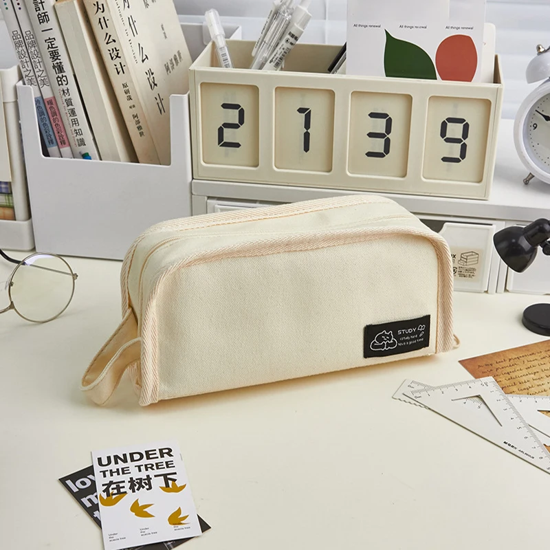 Ins Simplicity Pencil Case Solid Color White Black Canvas Pencil Bag High  Capacity Stationery Storage Bag School Student Supply