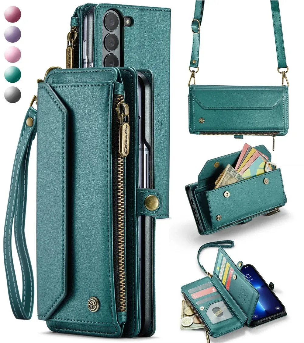 

Кросс-боди Чехол-Бумажник для телефона Samsung Galaxy Z Fold 5 4 3 Fold5 Fold4 Fold3 Фотокарта держатель ремешок кожаный чехол