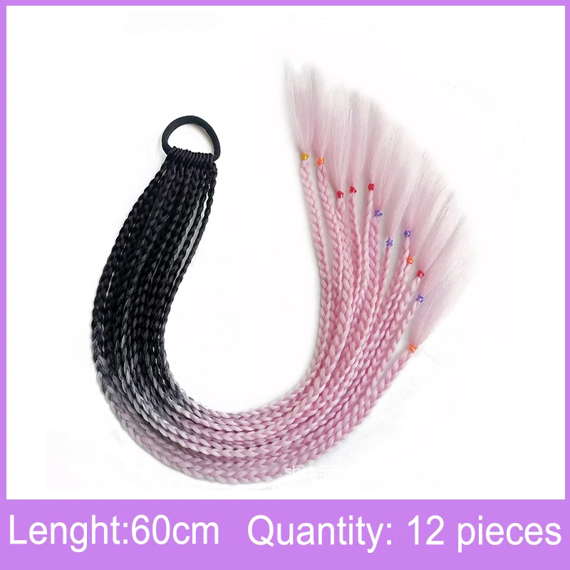 New Braids Wigs Long Hair For Women Color Pigtails Hip Hop Twist Gradient Color Ethnic Style Three-strand Dirty Braids Ponytail elastic headbands for women