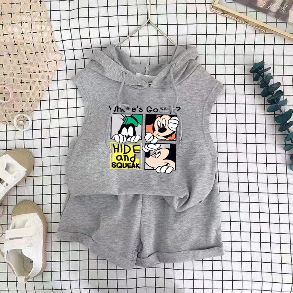 kids clothing set Cartoon Mickey T-shirt Vest+Shorts 2Pcs Suit Children's Sets Children's Top and Bottom Clothes Set Clothing Kids Outfits Disney