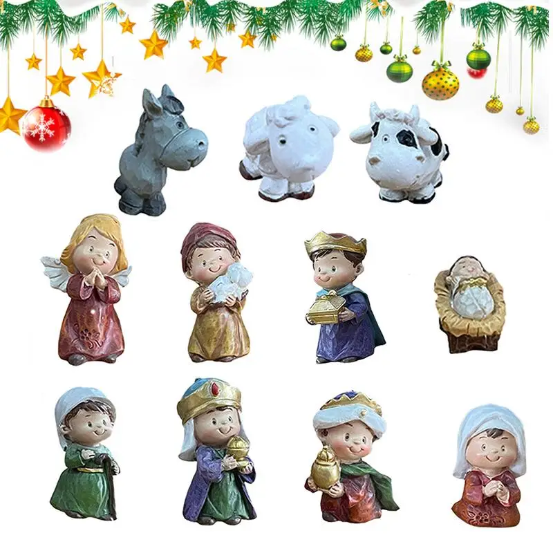 

Nativity Scene Statue Handicrafts Holy Family Figurines Resin Sculpted Statues For Christmas Hand Painted 11pcs Tabletop Decor