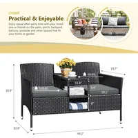 Outdoor Patio Loveseat Modern Rattan 2-Seat Patio Conversation Set with Cushions & Built-in Coffee Table Porch Furniture 2