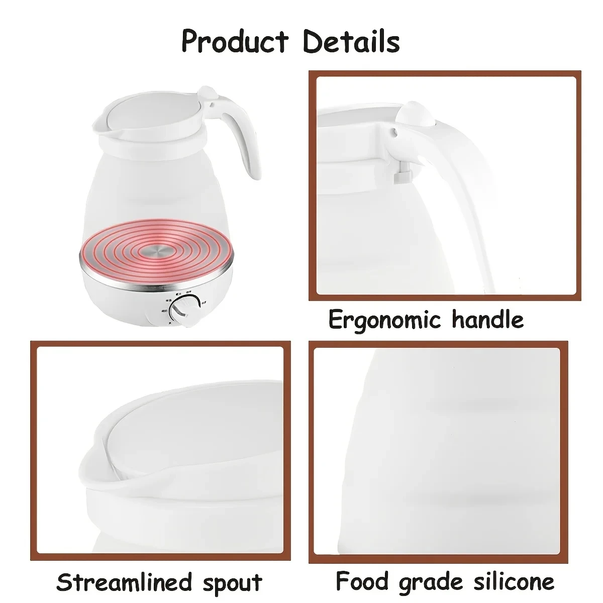 Foldable Electric Kettle for Travel 110/220V 0.6L 600W Household Tea Pot Mini Water Kettle Food Silica Gel Portable Teapot 5