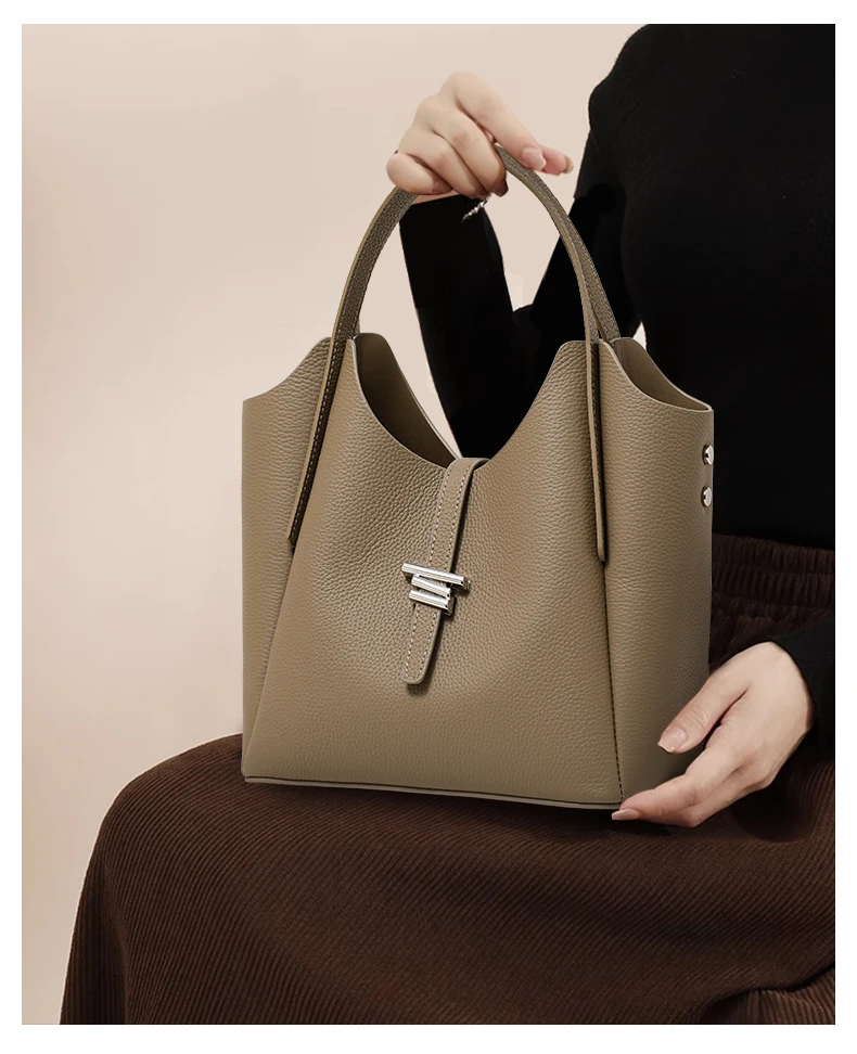 AIDRANI First-Layer-Handtasche aus Rindsleder mit hochwertigem Gefühl, 2026, große Kapazität, neue Umhängetasche im Gemüsekorb-Stil – Detail 2