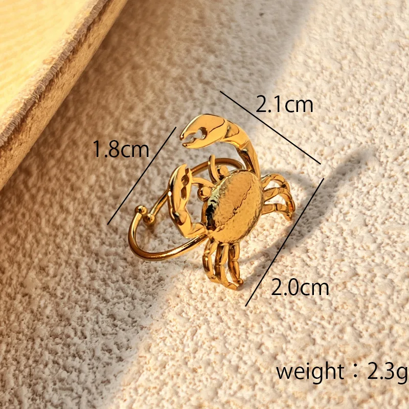 Creative Cute Little Crab Ring for Women Girls 18K Gold Plated Stainless Steel Opening Rings Adjustable Summer Ocean Jewelry New