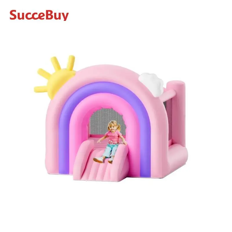 Inflatable Bounce House SucceBuy Inflatable Bounce House Indoor Outdoor Playhouse Trampoline Jumping Bouncer with Blower Slide Storage Bag 110x91x91 in