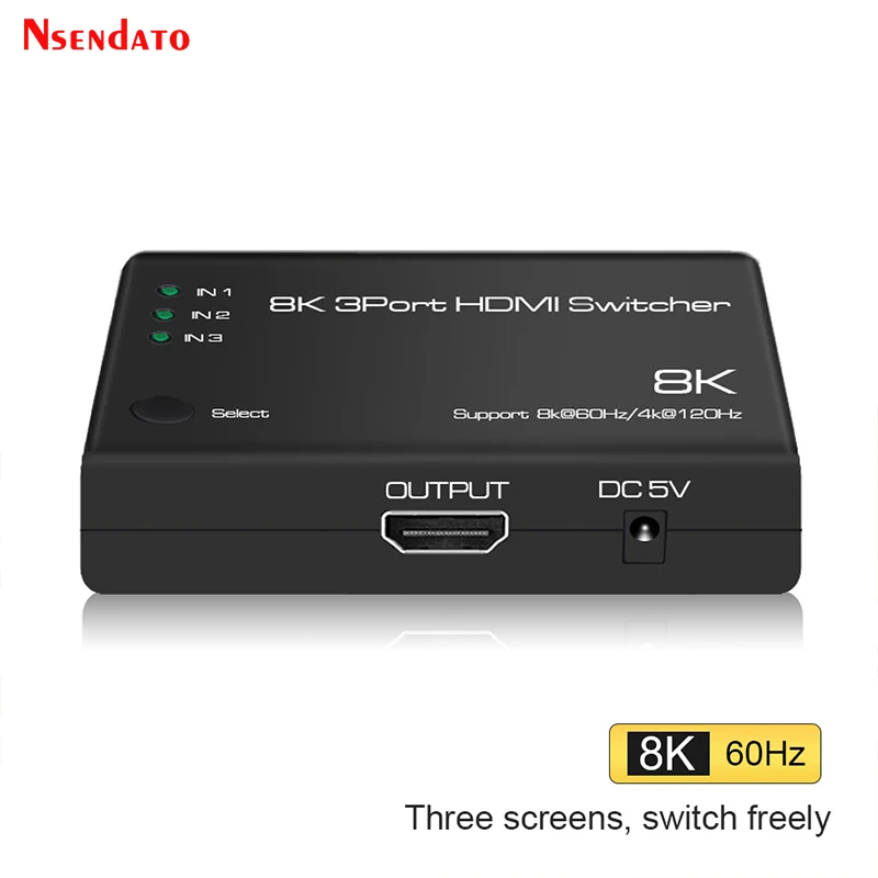Switcher Hdmi 8K 3 In 1 Out Hdmi 2.1 Switch 8K @ 60Hz 4K @ 120Hz 3 In 1 Out Hdmi 2.1 8K 3 Porte Switcher 3 X1 Splitter Per Ps5 Hdtv Pc