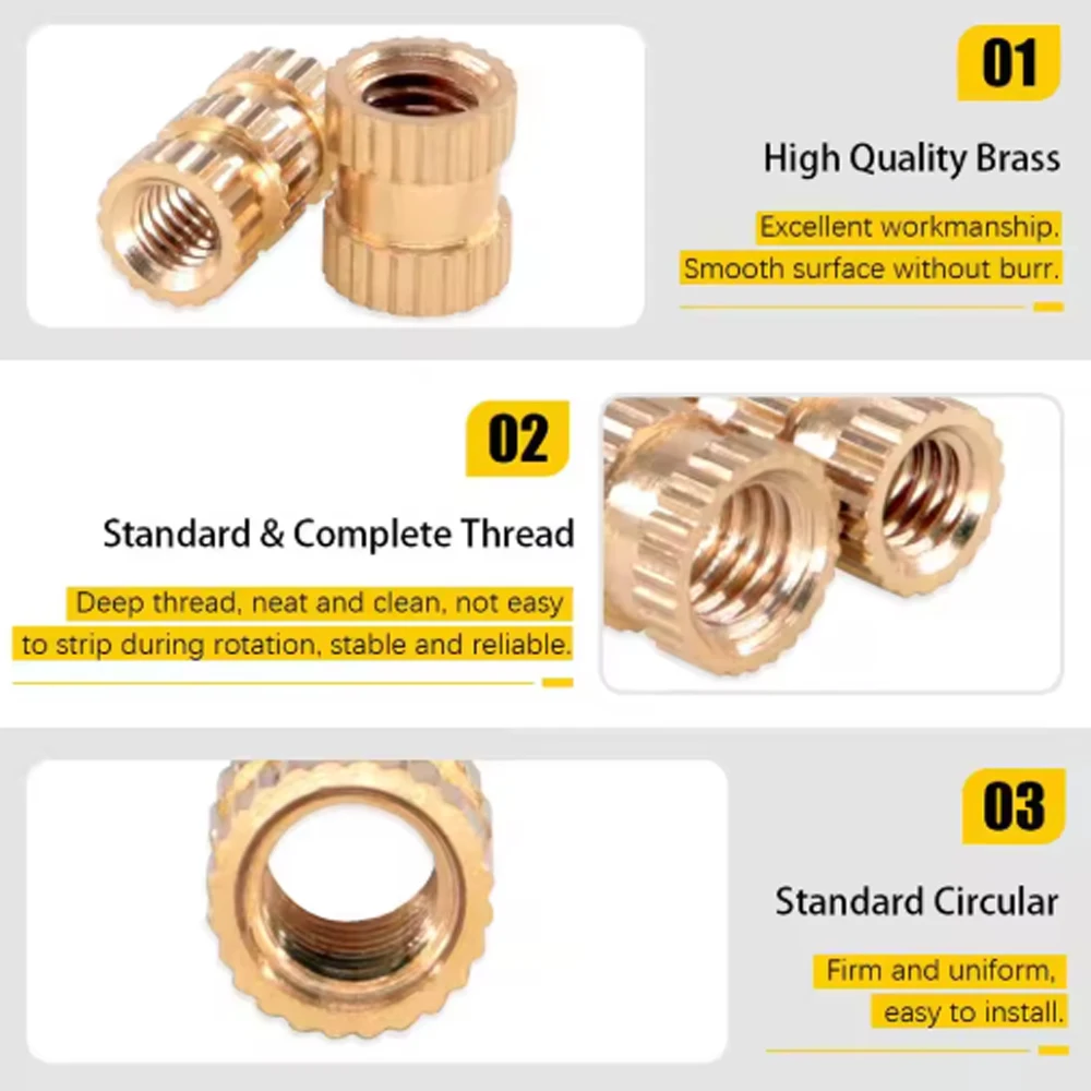 Brass Heat Insert Nut M2 M2.5 M3 M4 M5 M6 Heat Insert Nut Hot Melt Nutinsert Thread Knurled Double Twill Embedment Nuts 3D Printer Accessories