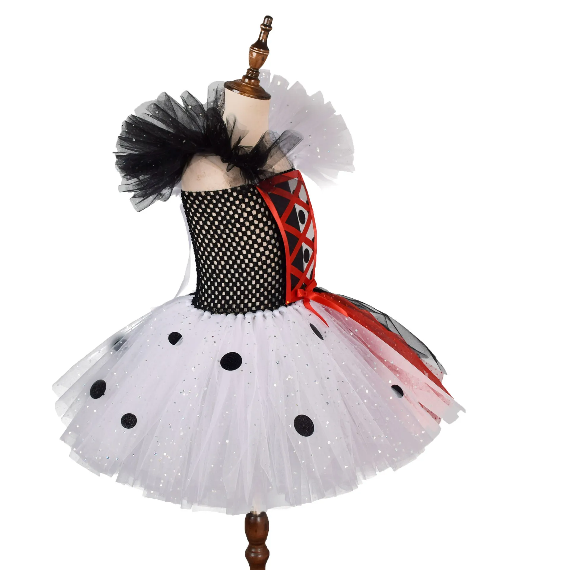 Black White Cruella Girls Costume Dalmatians Tutu Dress for Kids Villian Cruella De Vil Halloween Outfit Children Clothes 1-12Y cosplay costume kids girls dress halloween dress outfit animal tutu skirt outfit