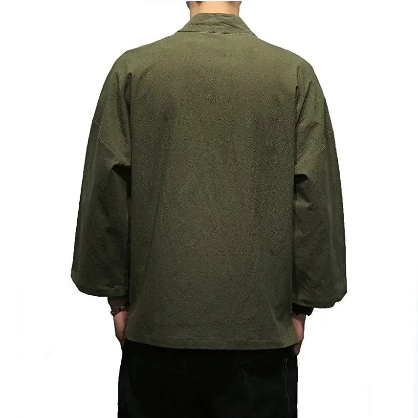 Japanese Kimono Japanese Kimono Cardigan Japanese Kimono Shirt Summer Men Cotton Blends Linen Open Front Cardigan Embroidery Kimono Jackets