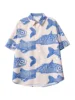 Oversized American Style Fried Street Fashion Small Fish Print New Personalized Mens Shorts Casual Shirts For Summer 2