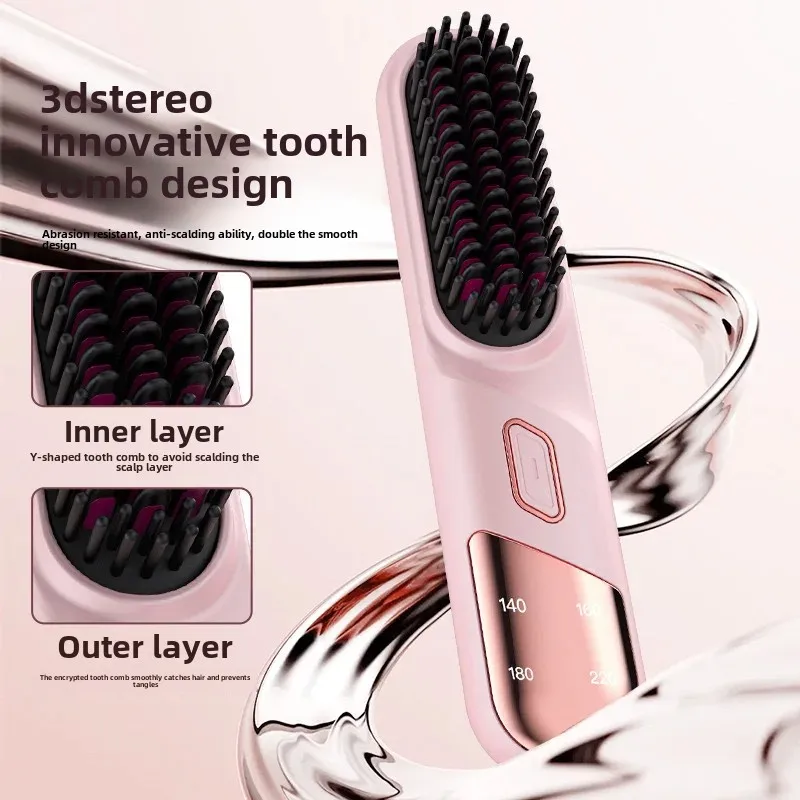 Portable USB Charging Hair Brush Wireless Straight And Curly Hair Combs Negative Ion Protection For Voluminous