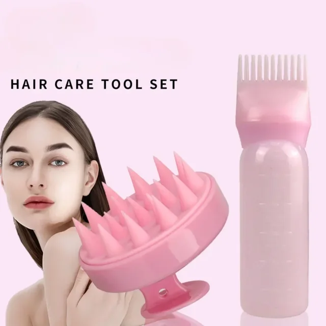 Silicone Shampoo Brush Head Scalp Massage Comb Hair Dye Tint Oil Applicator Bottle with Brush Barber Salon Hair Styling Tools 2