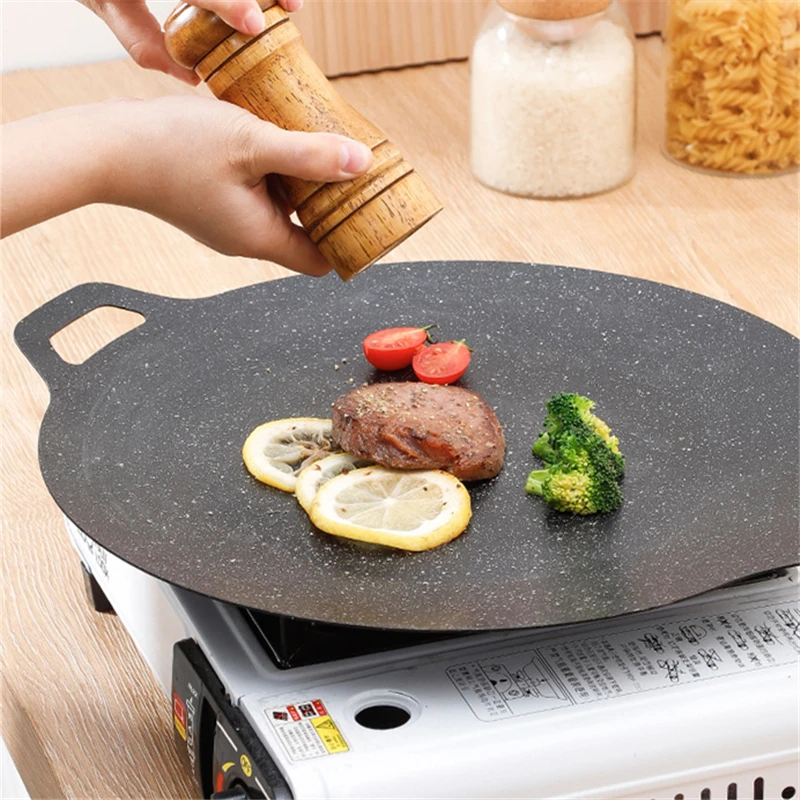 BISINNA 30CM Outdoor BBQ Grill Pan Non Stick Stovetop Baking Tray Korean  Roastig Grill Plate Camping Equipment - AliExpress