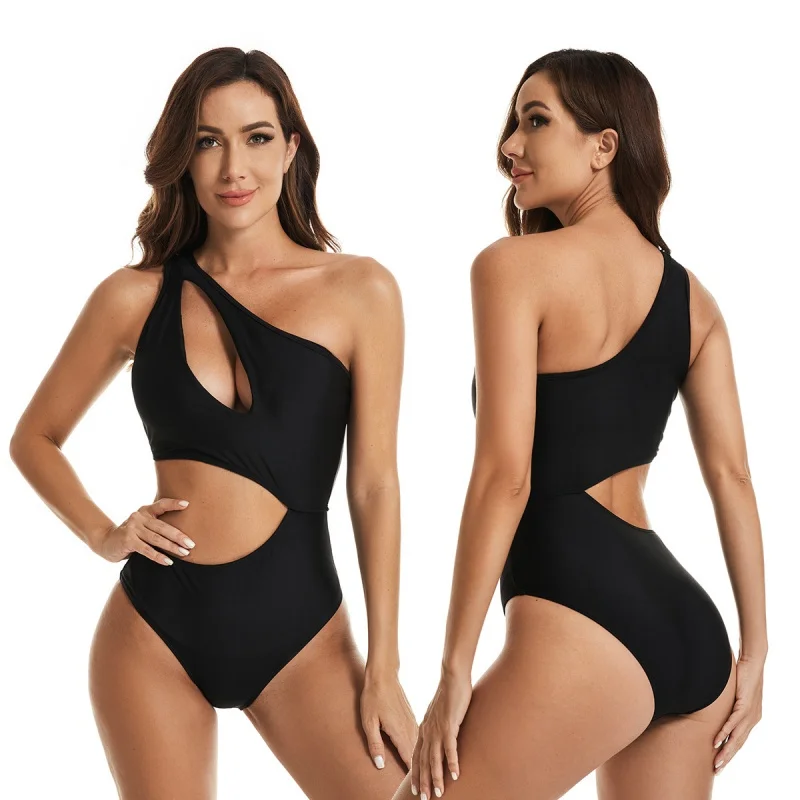 

Bikini 2022 Woman One-pieces Solid Sexy Cutout Fashion Women's Swimsuit One Shoulder Micro Bikini Swimwear-Bikni Swimwear Women