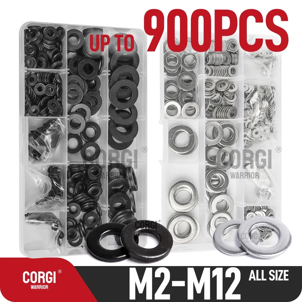 UpTo900304StainlessSteelandBlackSteelFlatWashersSetHardware