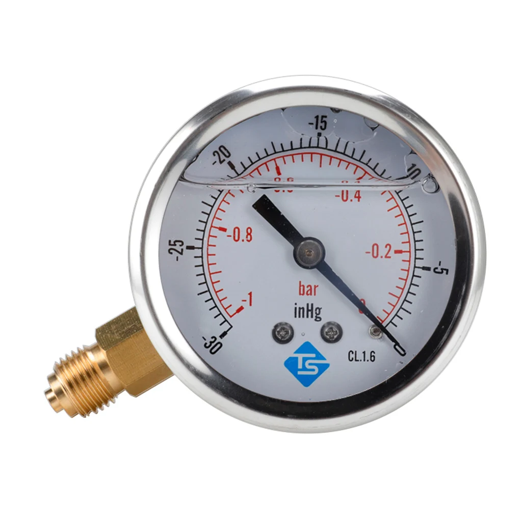 Compound Pressure Vacuum Gauge Glycerine Filled -1/10Bar & 30 1/4 BSP Bottom Dropship