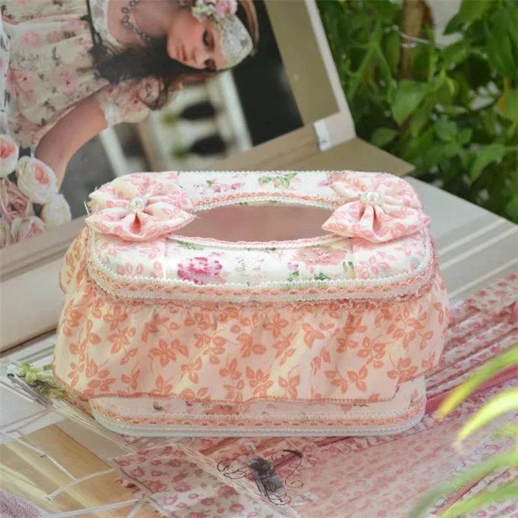 European Retro Fabric Tissue Box Lace France Style Napkin Holder WC Toilet Home Paper Case Vintage Wedding Tissues Storage Boxs 5