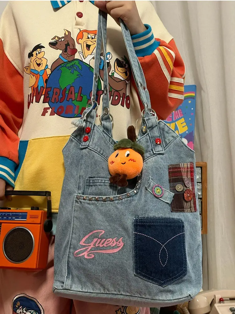 Y2k Denim Patchwork Underarm Bag Large Capacity Handbag Tote Bags Women Commute Shoulder Bag