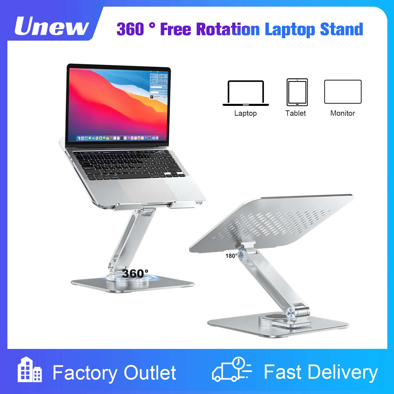 Premium Aluminum Laptop Stand 360&deg; Adjustable Rotation Anti-Slip Silicone Base for Ergonomic Workspace Stability laptop stand