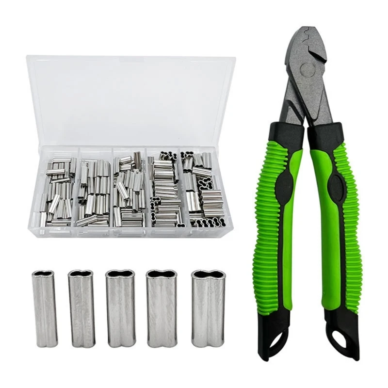Fishing line Crimping Pliers Fishing Plier Wire Rope Leader Crimper Tool  with 160pcs Crimp Sleeves for Fishing tackle - AliExpress